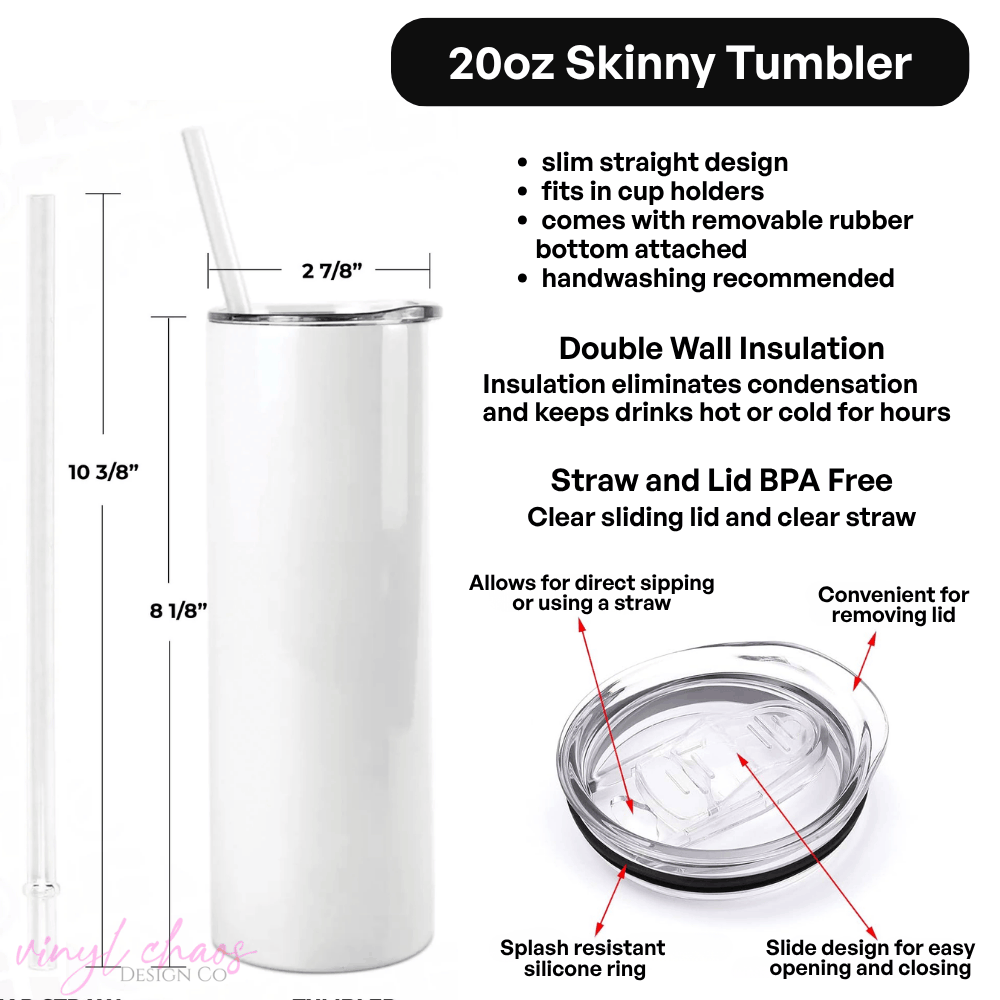 20oz Skinny Stainless Steel Tumbler Infographic