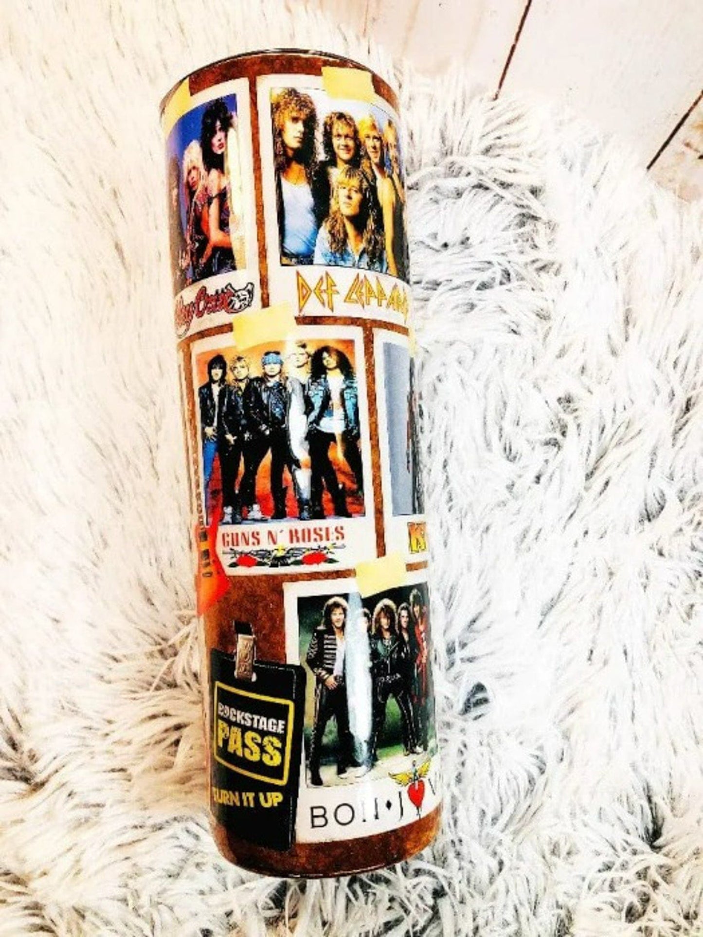 80's Rock Band Woodgrain Tumbler | Personalized Tumblers Vinyl Chaos Design Co.