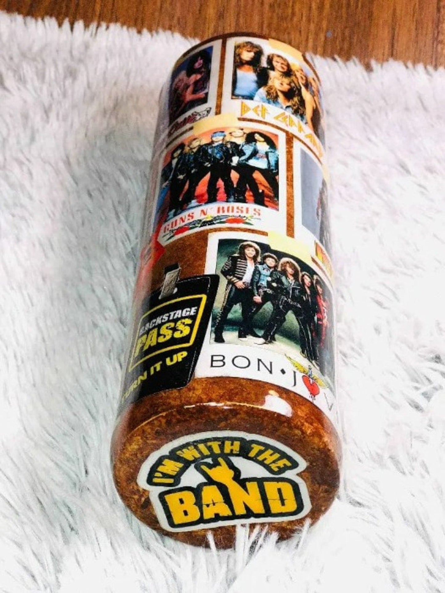80's Rock Band Woodgrain Tumbler | Personalized Tumblers Vinyl Chaos Design Co.