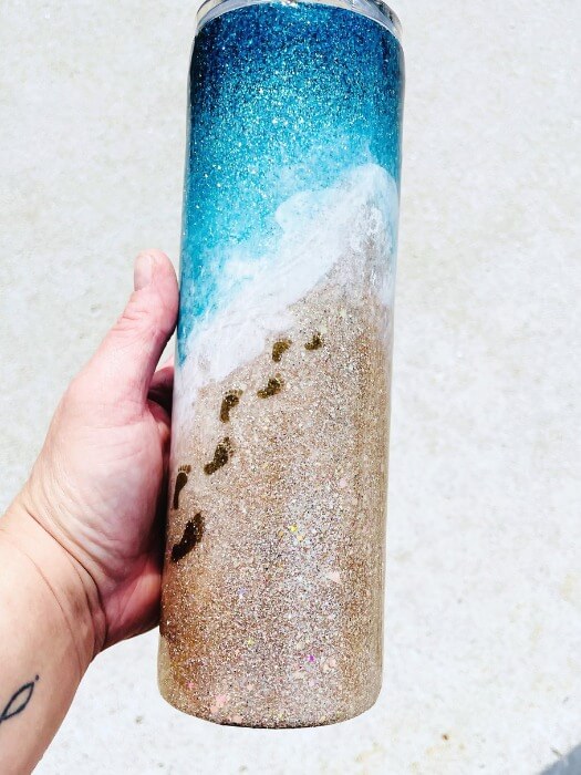 Beach Footprint Glitter Tumbler | Beach Tumblers Vinyl Chaos Design Co.