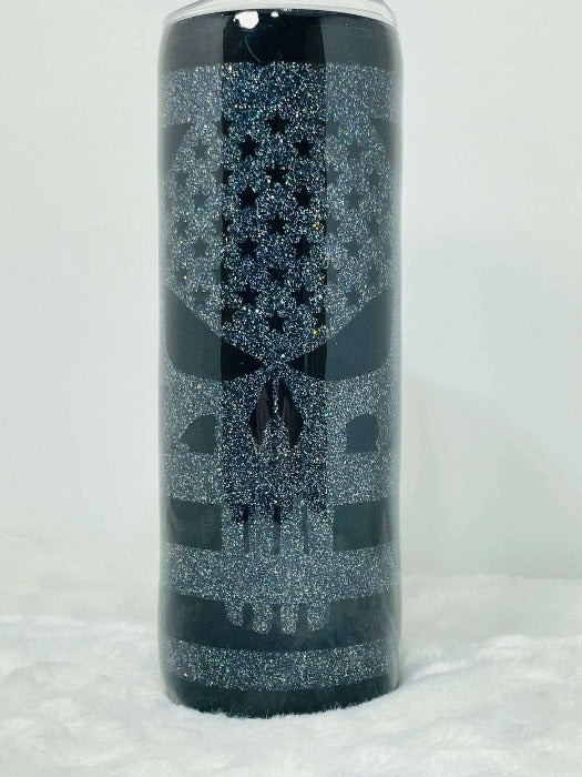 Black Flag Punisher Glitter Tumbler | Personalized Tumblers Vinyl Chaos Design Co.