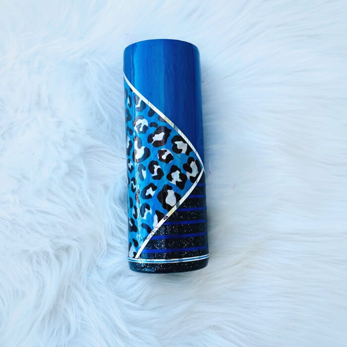 Blue Leopard Glitter Tumbler | Personalized Tumblers Vinyl Chaos Design Co.