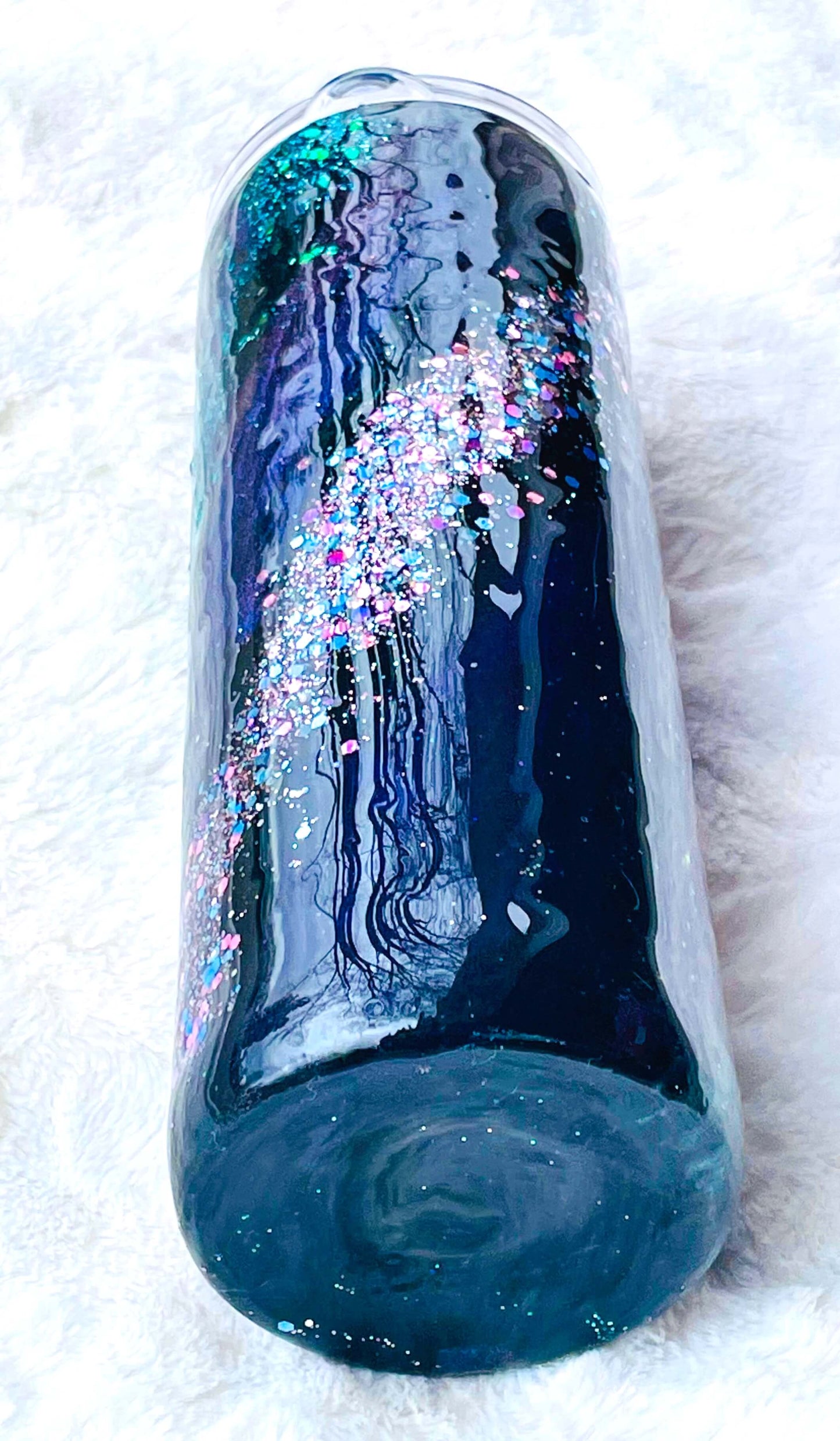 Blue and Black Milky Way Glitter Tumbler | Personalized Tumblers Vinyl Chaos Design Co.