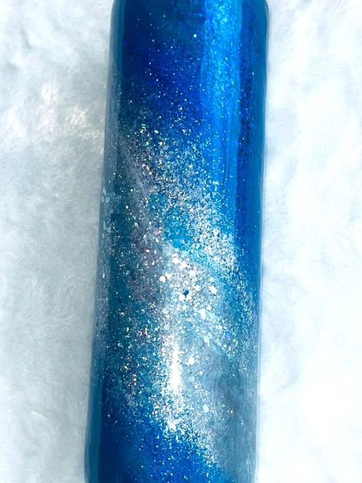 Blue and Silver Milkway Stainless Steel Glitter Tumbler | Personalized Tumblers Vinyl Chaos Design Co.