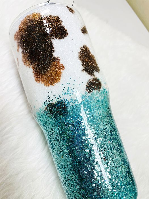 Cowhide Teal Glitter Tumbler | Personalized Tumblers Vinyl Chaos Design Co.