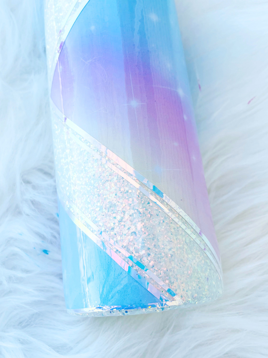 Pastel Rainbow Diamond Split Glitter Tumbler - Ready To Ship