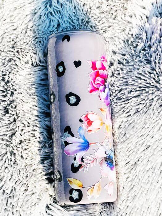 Floral Leopard Glitter Tumbler | Personalized Tumblers Vinyl Chaos Design Co.