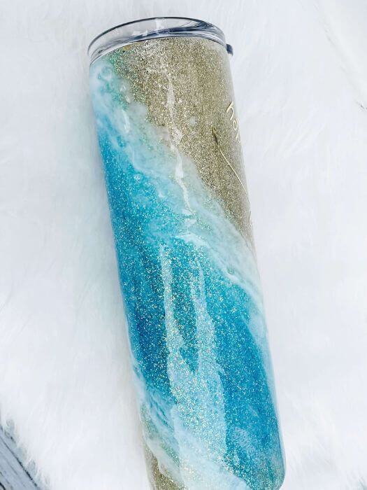 Happiness Comes in Waves | Beach Glitter Tumbler Vinyl Chaos Design Co.