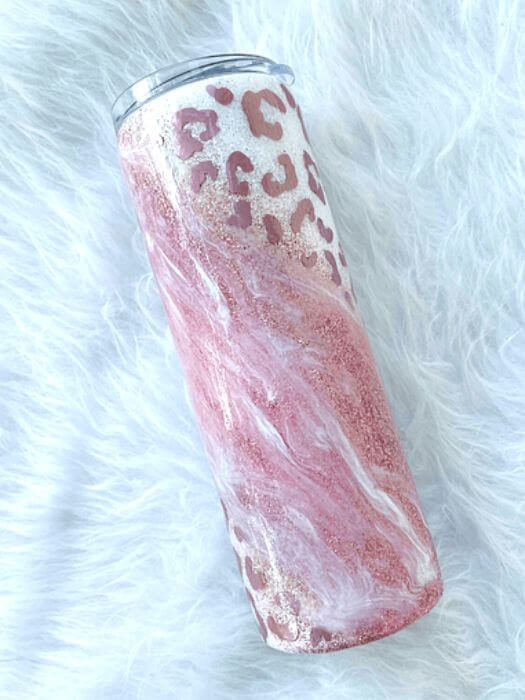 Leopard Rose Gold Milky Way Glitter Tumbler | Personalized Tumblers Vinyl Chaos Design Co.