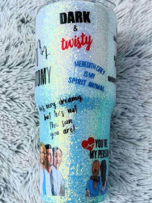 Opal Grey's Anatomy Glitter Tumbler | Personalized Tumblers Vinyl Chaos Design Co.