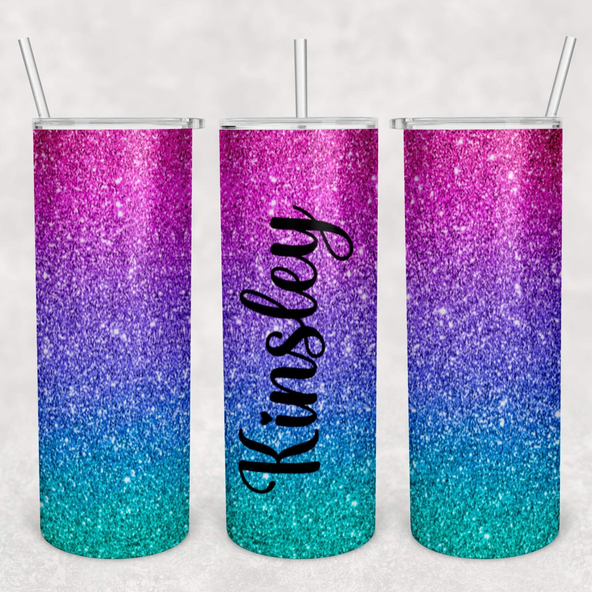 Personalized Purple & Pink Faux Glitter Sublimation Tumbler | Custom Tumbler Vinyl Chaos Design Co.