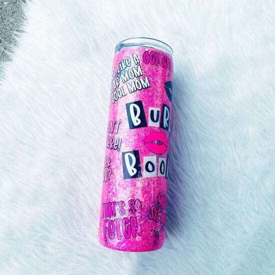 Pink Mean Girls Burn Book Glitter Swirl Tumbler | Personalized Tumblers Vinyl Chaos Design Co.