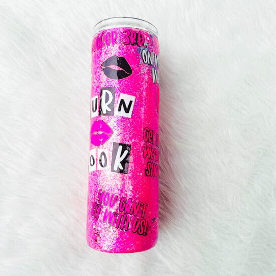 Pink Mean Girls Burn Book Glitter Swirl Tumbler | Personalized Tumblers Vinyl Chaos Design Co.