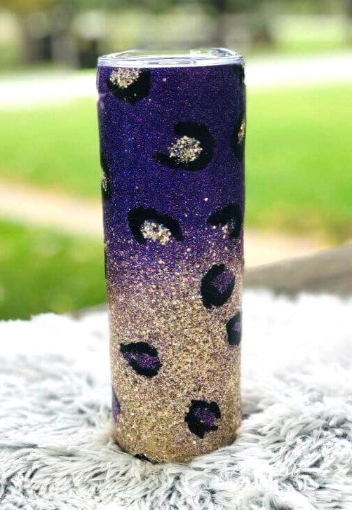 Purple and Gold Leopard Glitter Tumbler | Personalized Tumblers Vinyl Chaos Design Co.