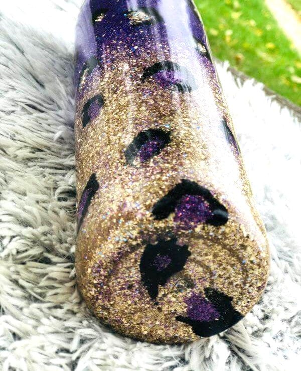 Purple and Gold Leopard Glitter Tumbler | Personalized Tumblers Vinyl Chaos Design Co.