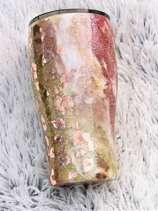 Rose Gold Leopard Glitter Tumbler | Personalized Tumblers Vinyl Chaos Design Co.