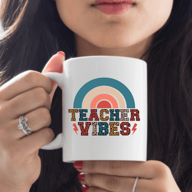 Teacher Vibes Coffee Mug | 15oz Ceramic Coffee Cup Vinyl Chaos Design Co.