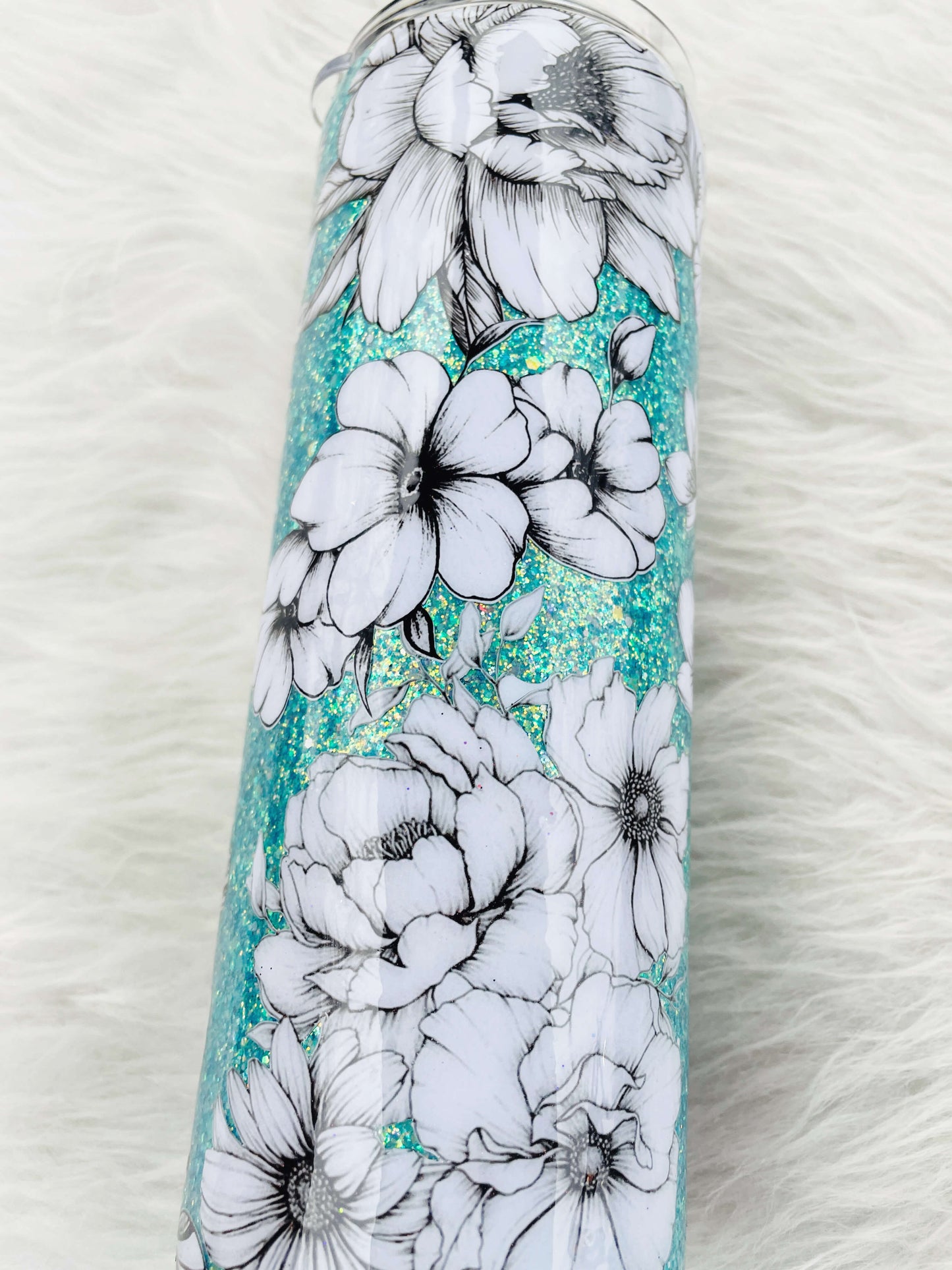 Teal Floral Glitter Tumbler | Personalized Tumblers Vinyl Chaos Design Co.