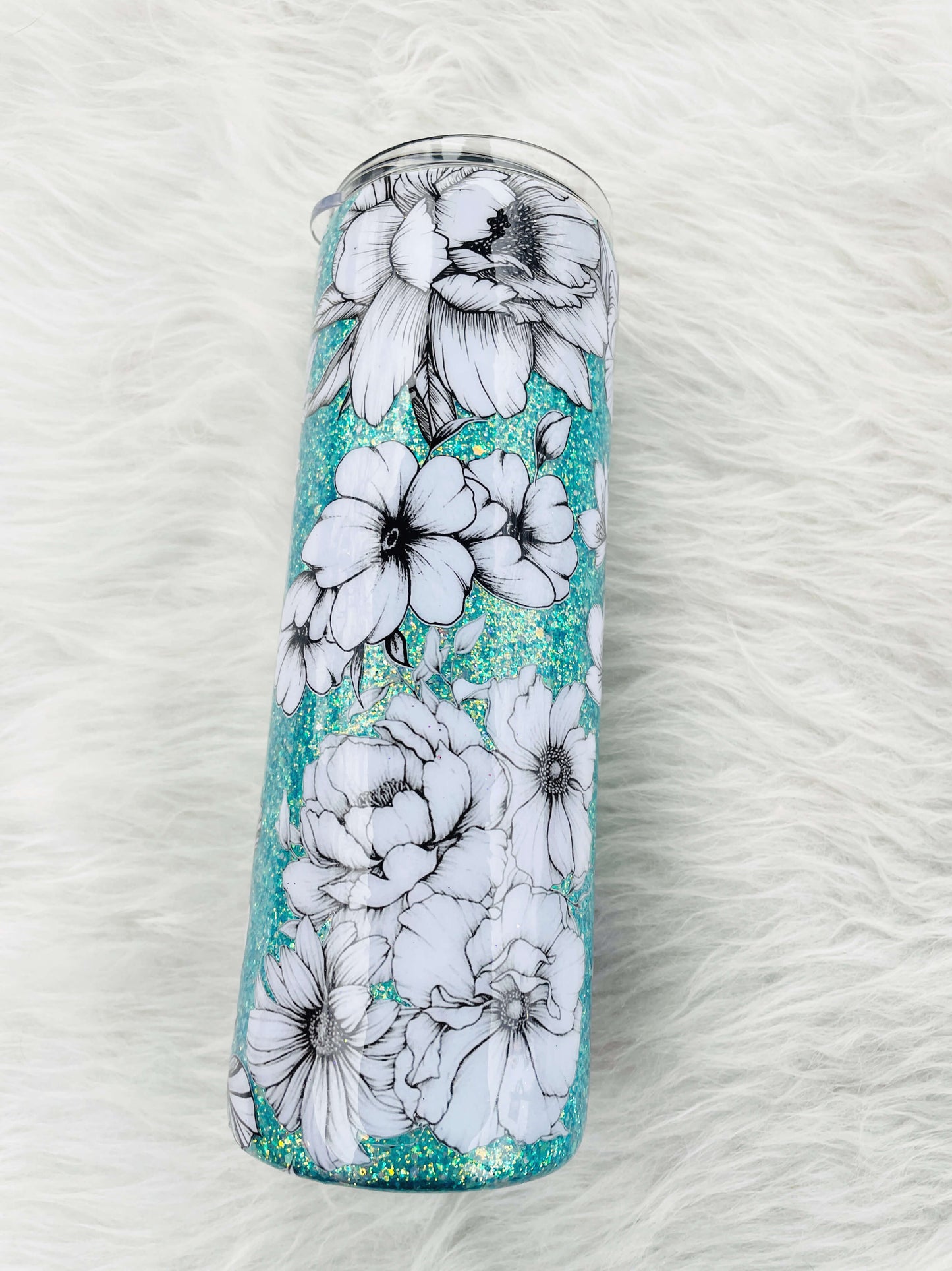 Teal Floral Glitter Tumbler | Personalized Tumblers Vinyl Chaos Design Co.