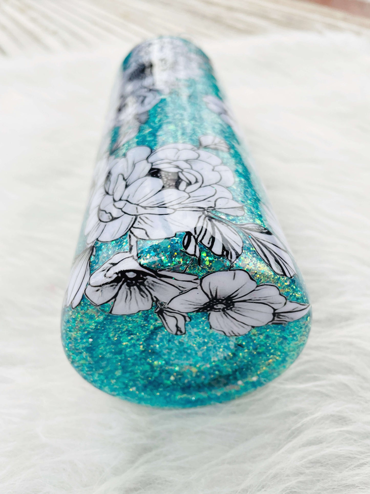 Teal Floral Glitter Tumbler | Personalized Tumblers Vinyl Chaos Design Co.