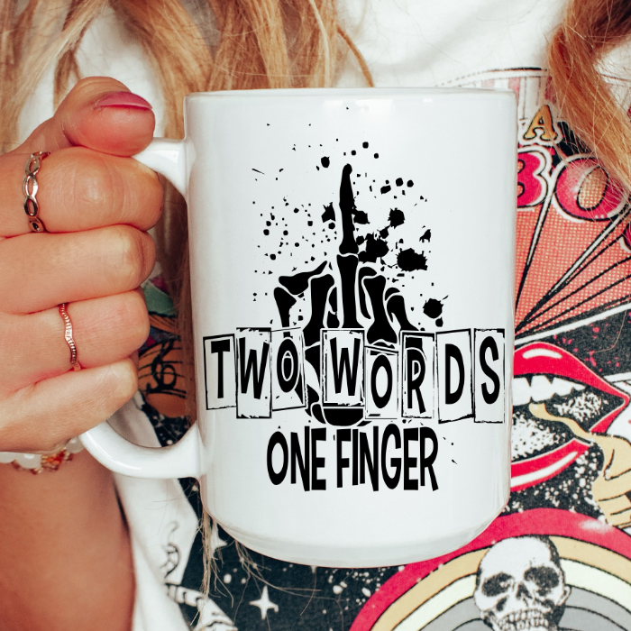 2 words 1 finger coffee mug