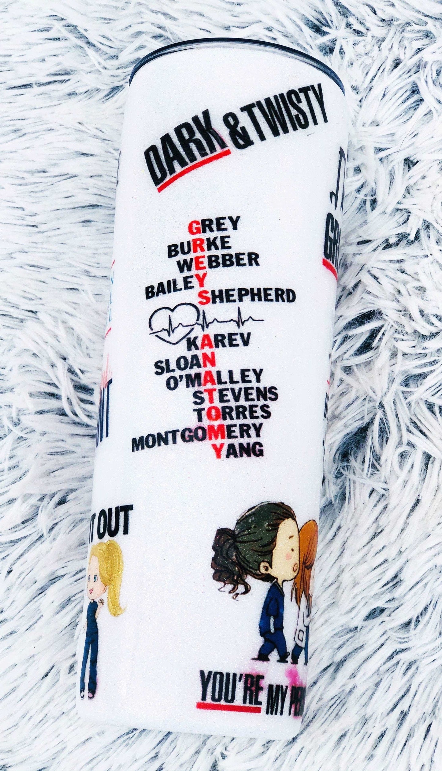 White Greys Anatomy Glitter Tumbler | Personalized Tumblers Vinyl Chaos Design Co.