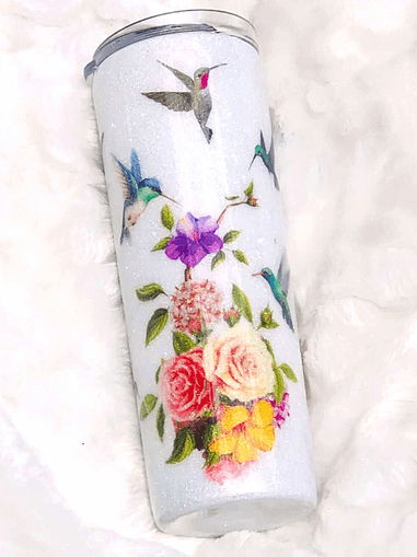 White Hummingbird Glitter Tumbler | Personalized Tumblers Vinyl Chaos Design Co.