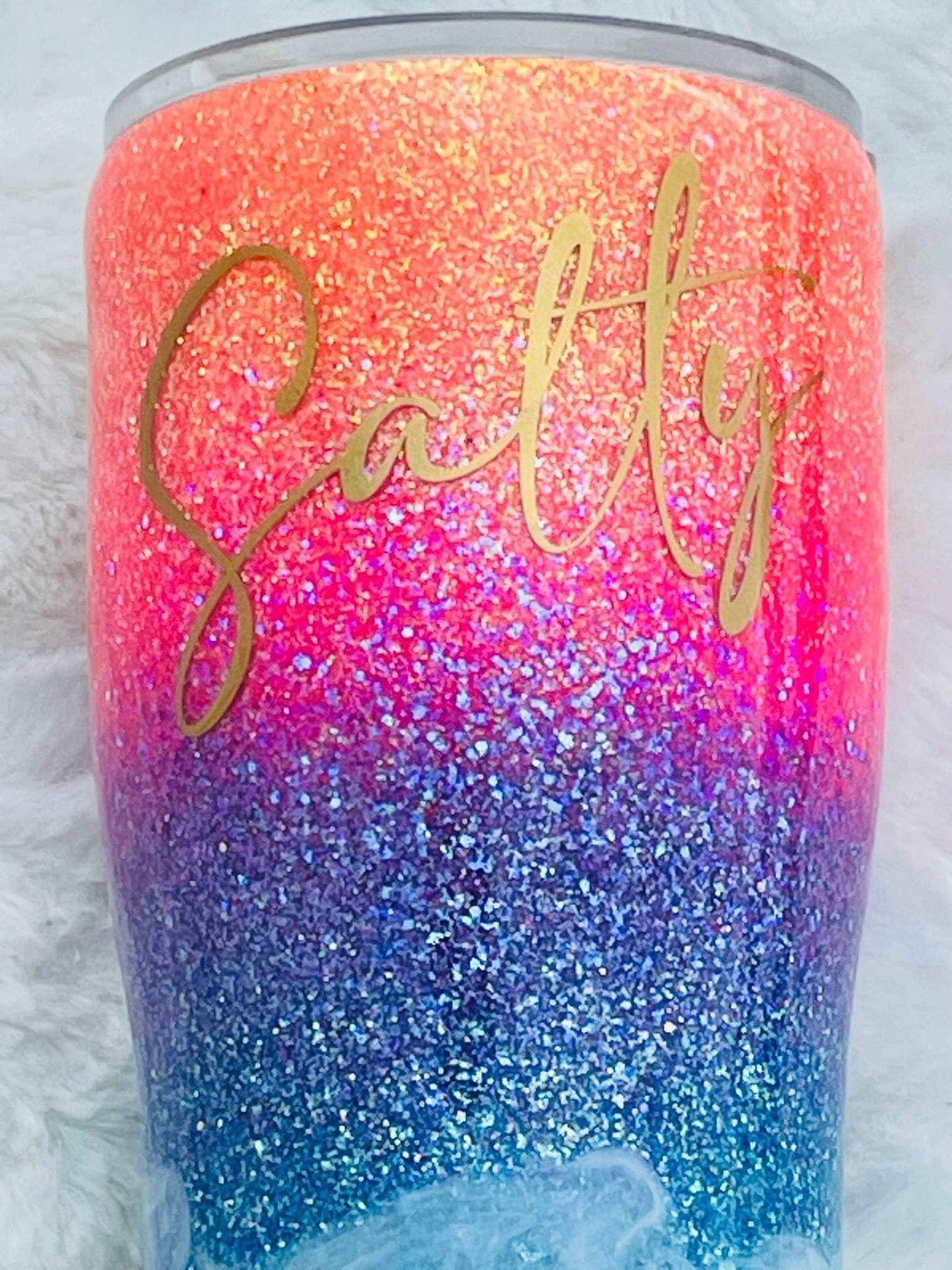 20oz Neon Salty Beach Modern Curve Glitter Tumbler - Ready To Ship Vinyl Chaos Design Co.