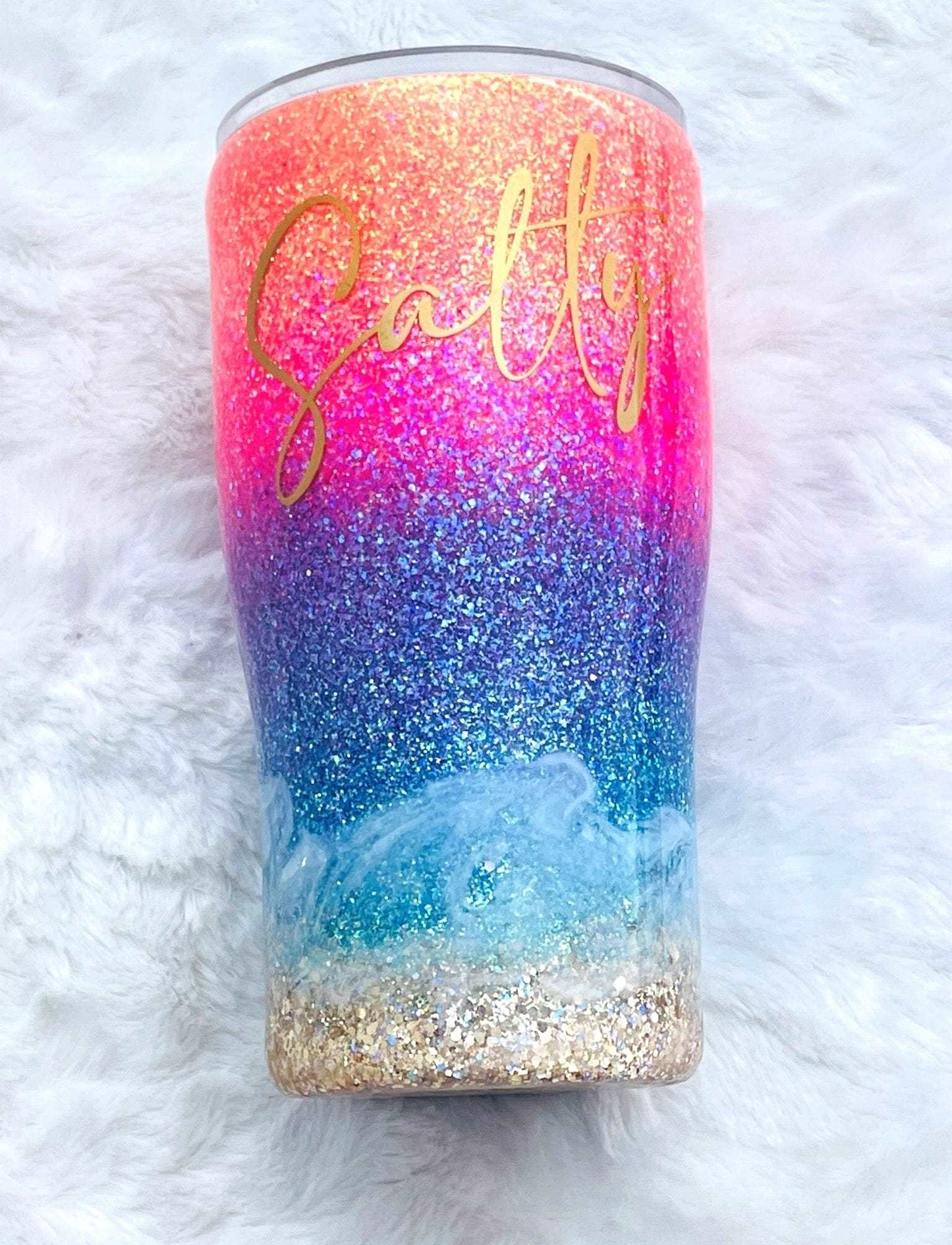 20oz Neon Salty Beach Modern Curve Glitter Tumbler - Ready To Ship Vinyl Chaos Design Co.