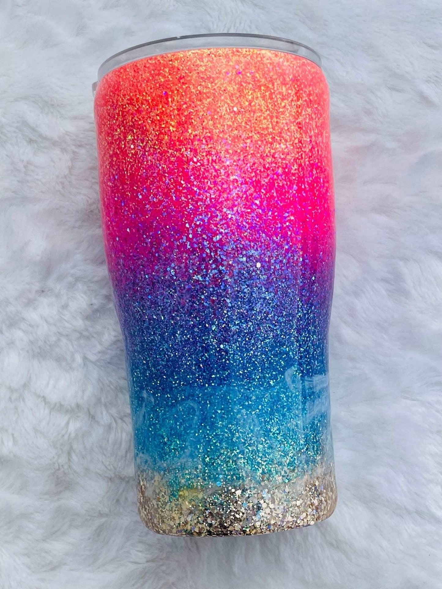 20oz Neon Salty Beach Modern Curve Glitter Tumbler - Ready To Ship Vinyl Chaos Design Co.