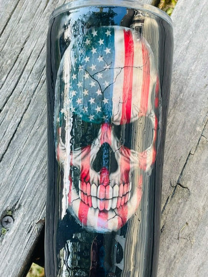 American Flag Skull Tumbler | Personalized Tumblers Vinyl Chaos Design Co.