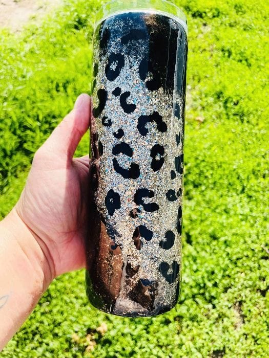 Black and Gold Leopard Marble Glitter Tumbler | Personalized Tumblers Vinyl Chaos Design Co.