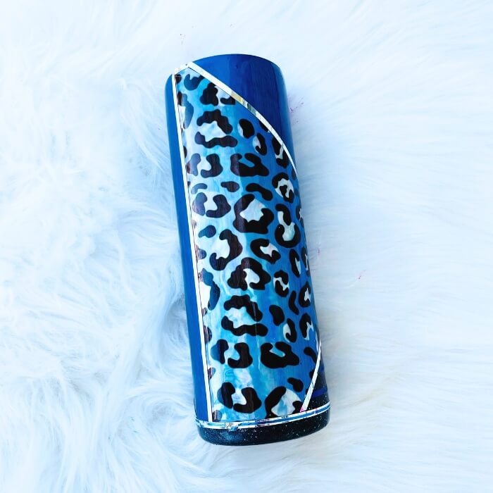 Blue Leopard Glitter Tumbler | Personalized Tumblers Vinyl Chaos Design Co.