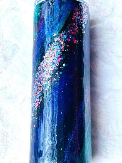 Blue and Black Milky Way Glitter Tumbler | Personalized Tumblers Vinyl Chaos Design Co.