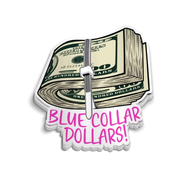 Pink Blue Collar Dollars Sticker