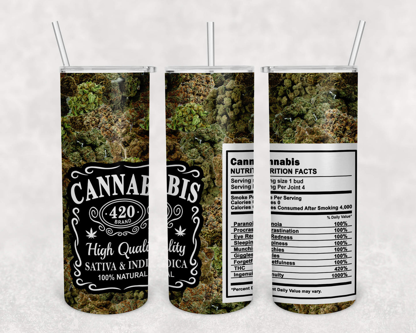 Cannabis Inspire Nutrition Label Sublimation Tumbler | Custom Tumbler Vinyl Chaos Design Co.