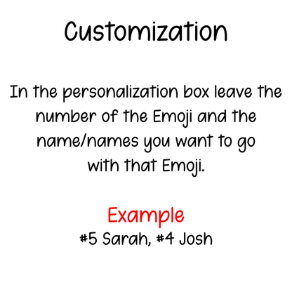 Text instruction for emoji customization with example on a white background