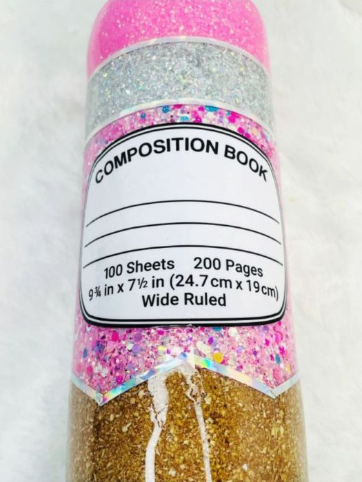 Composition Book Pencil Glitter Tumbler | Personalized Tumblers Vinyl Chaos Design Co.