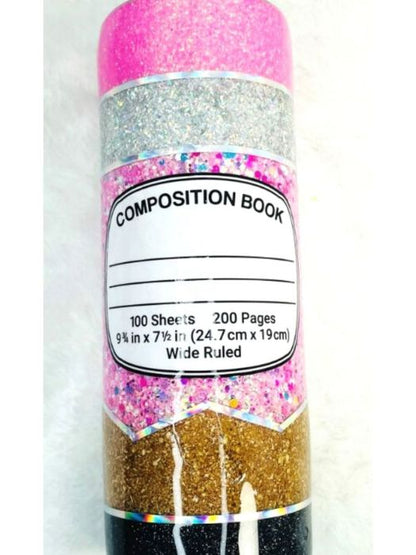 Composition Book Pencil Glitter Tumbler | Personalized Tumblers Vinyl Chaos Design Co.