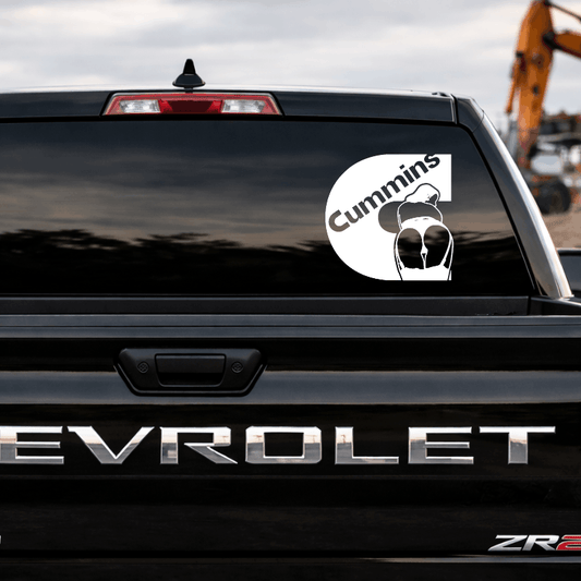 Chevrolet vehicle with a Cummins decal on the back window