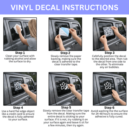 Step-by-step guide for applying vinyl decals on a car window.
