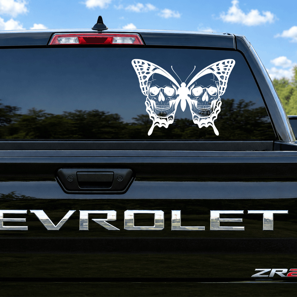 Double Skull Butterfly Car Decal