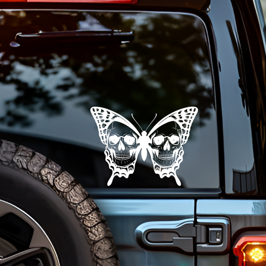 Double Skull Butterfly Car Decal