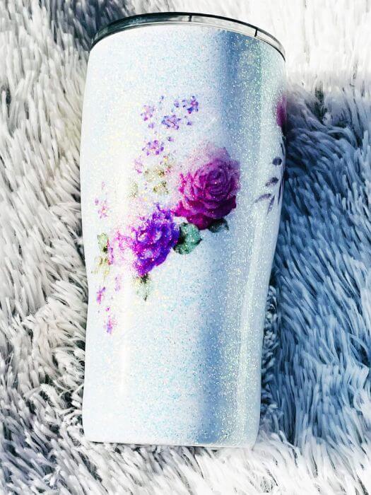 Floral Glitter Tumbler | Personalized Tumblers Vinyl Chaos Design Co.