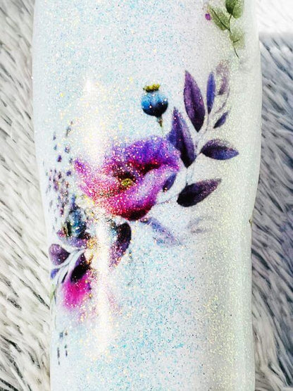 Floral Glitter Tumbler | Personalized Tumblers Vinyl Chaos Design Co.