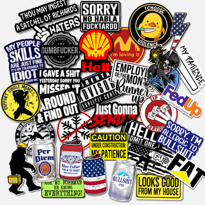 Collection of various Trades stickers with different designs and text on a white background