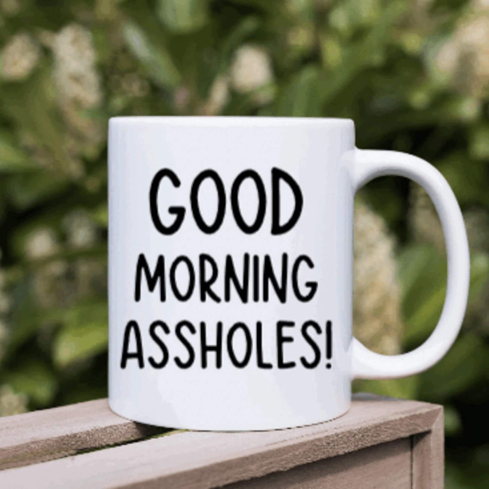Good Morning Assholes Coffee Mug | Custom Mugs Vinyl Chaos Design Co.