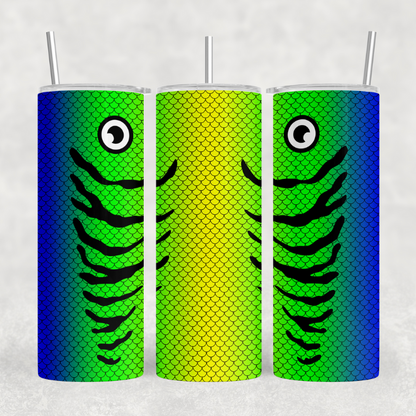 Blue and Green fishing lure tumbler