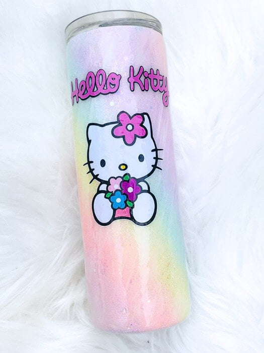 Hello Kitty Pastel Rainbow Milk Way Glitter Tumbler | Personalized Tumblers Vinyl Chaos Design Co.