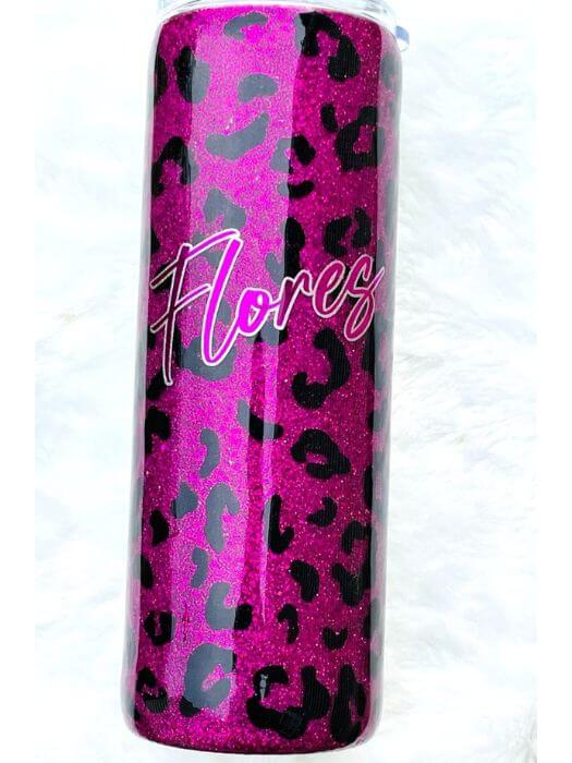 Leopard Glitter Tumbler Personalized With Name | Personalized Tumblers Vinyl Chaos Design Co.